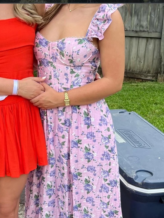 Astr Dresses & Skirts - Astr Pink Floral Midi Dress with Purple Roses